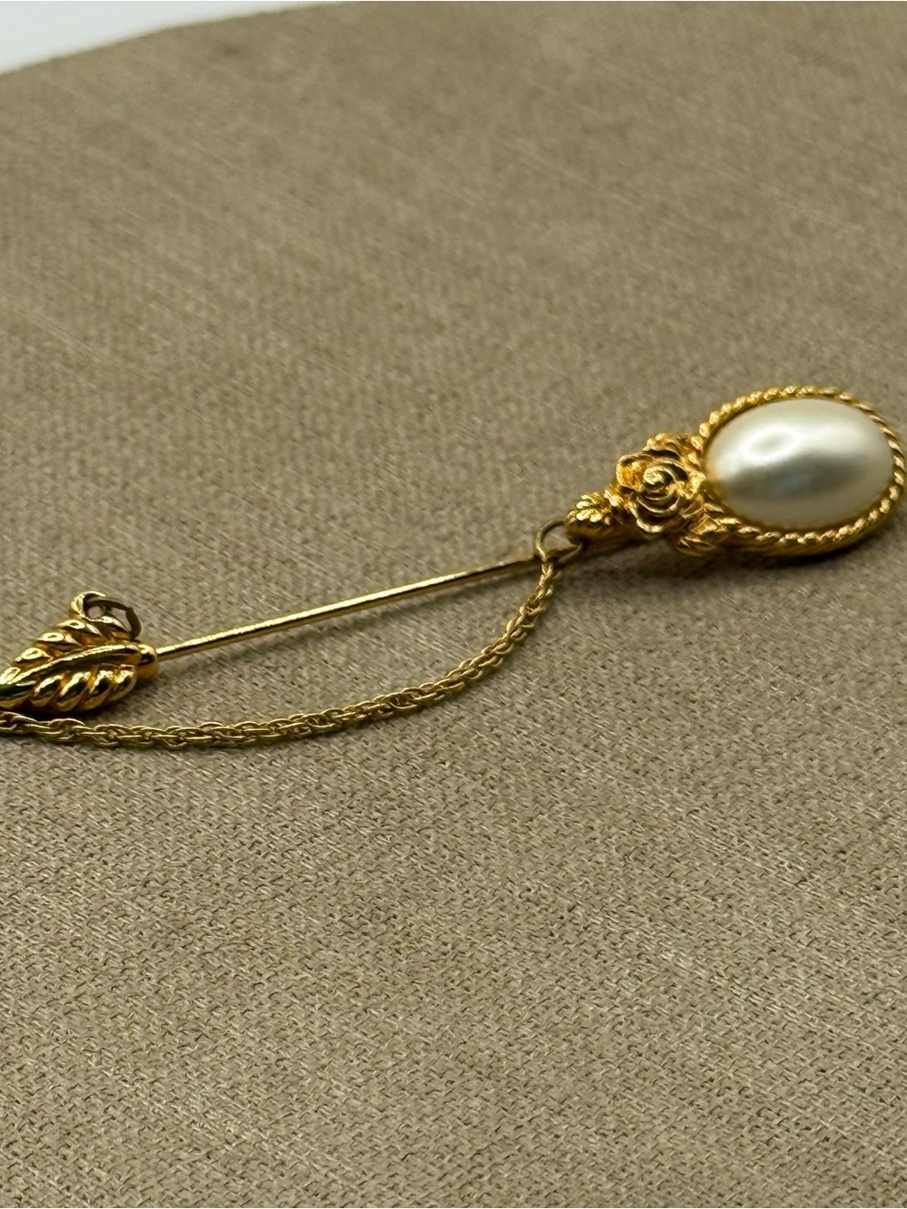 Gold-Tone Pearl Stick Pin Brooch - Elegant Floral Accent